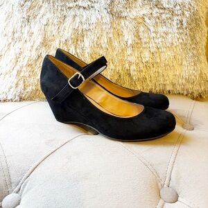 Black Suede Mary Jane Wedge Shoes